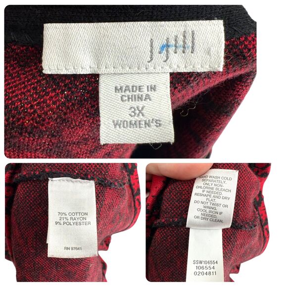 J. Jill Jacquard Tunic Sweater 3X Red Black Damask Rhinestone Sparkle Holiday - Picture 11 of 11